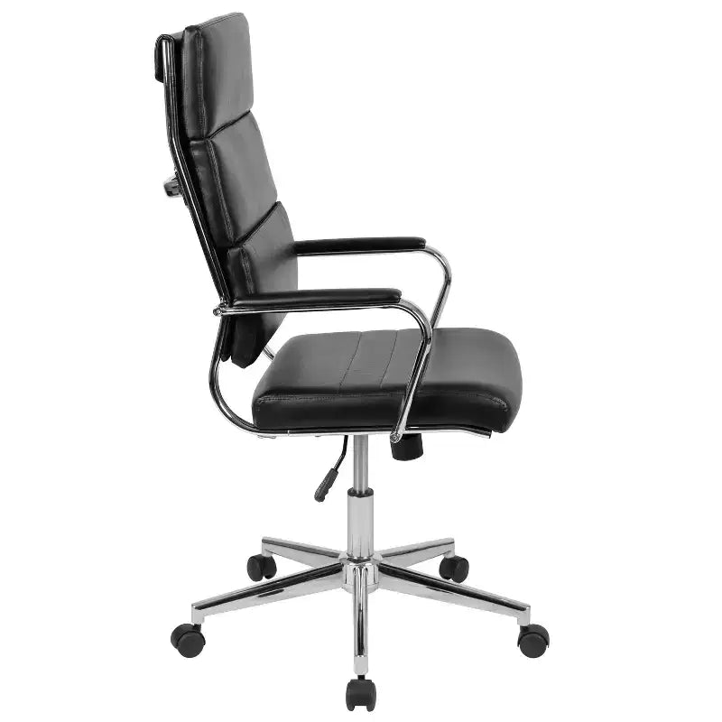 Fauteuil de bureau de direction ergonomique à haut dossier avec accoudoirs rembourrés en métal, pivotant à 360°