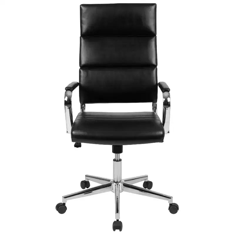 Fauteuil de bureau de direction ergonomique à haut dossier avec accoudoirs rembourrés en métal, pivotant à 360°