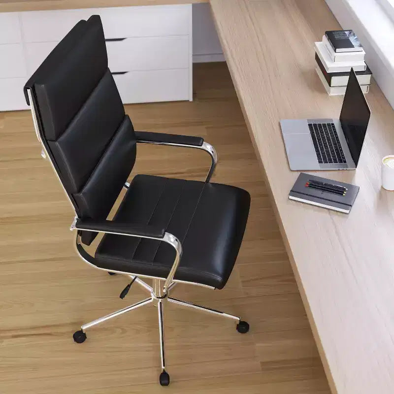 Fauteuil de bureau de direction ergonomique à haut dossier avec accoudoirs rembourrés en métal, pivotant à 360°