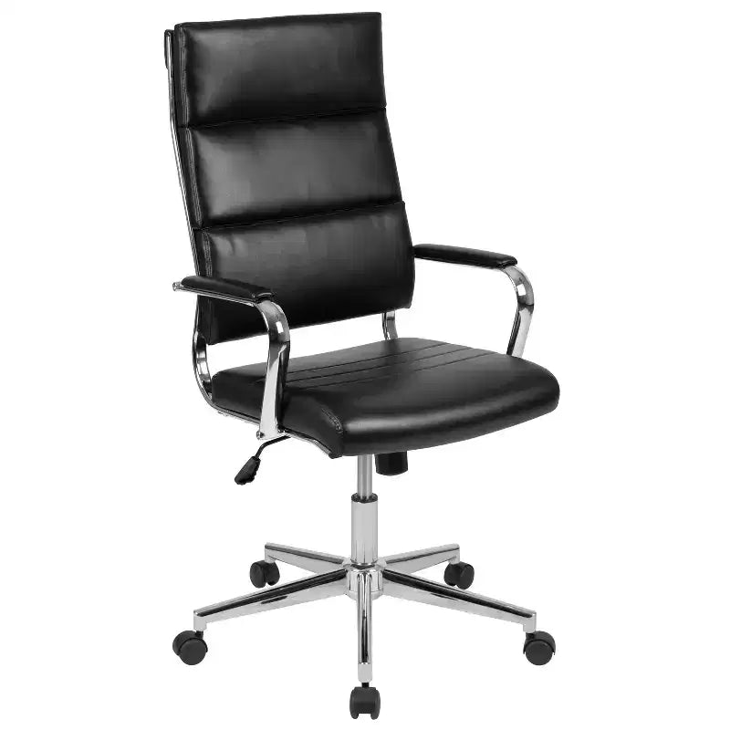 Fauteuil de bureau de direction ergonomique à haut dossier avec accoudoirs rembourrés en métal, pivotant à 360°