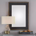 Rectangular Vanity Accent Wall Mirror, Rustic Beveled Black Aged Bronze Wood Frame, 30" Wide