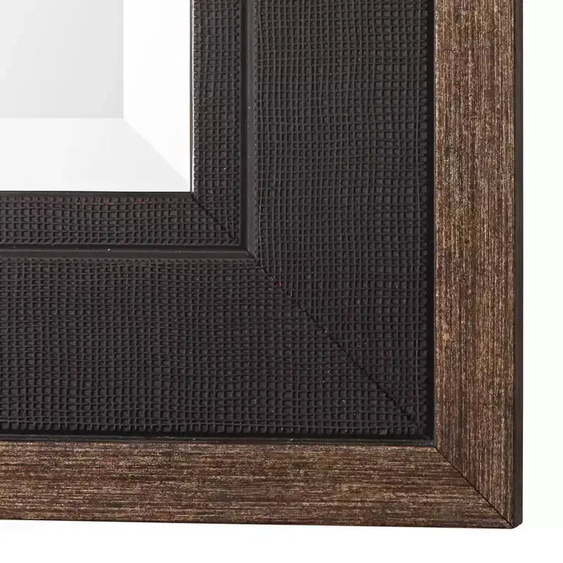 Rectangular Vanity Accent Wall Mirror, Rustic Beveled Black Aged Bronze Wood Frame, 30" Wide