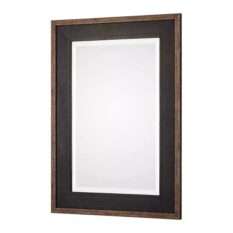 Rectangular Vanity Accent Wall Mirror, Rustic Beveled Black Aged Bronze Wood Frame, 30" Wide
