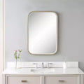 Rectangular Vanity Accent Wall Mirror, Modern Beveled Antique Gold Iron Frame, 20.25" Wide
