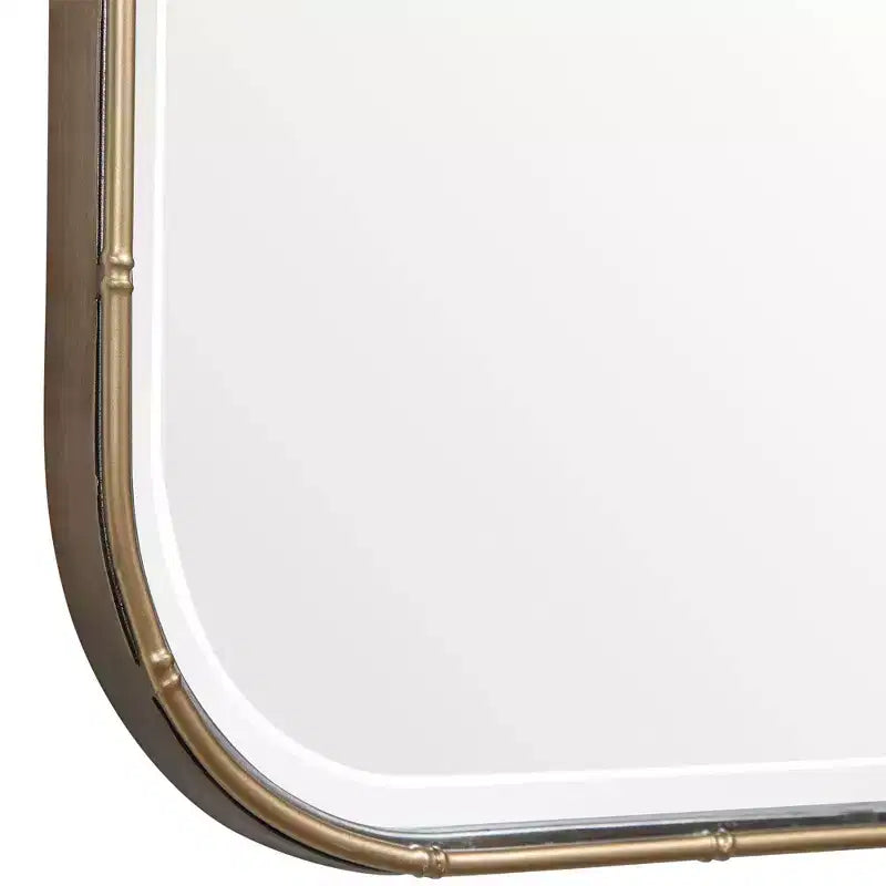 Rectangular Vanity Accent Wall Mirror, Modern Beveled Antique Gold Iron Frame, 20.25" Wide