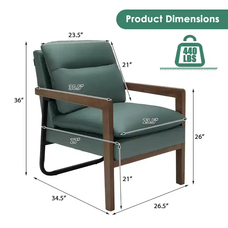 Fauteuil d'appoint rembourré moderne avec pieds en bois d'hévéa