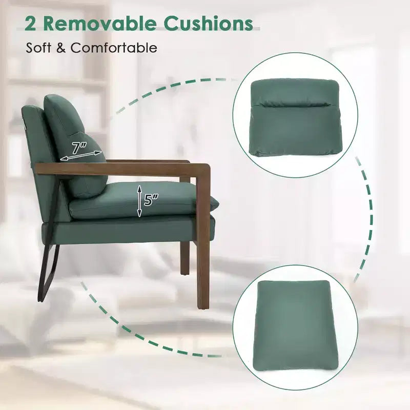 Fauteuil d'appoint rembourré moderne avec pieds en bois d'hévéa