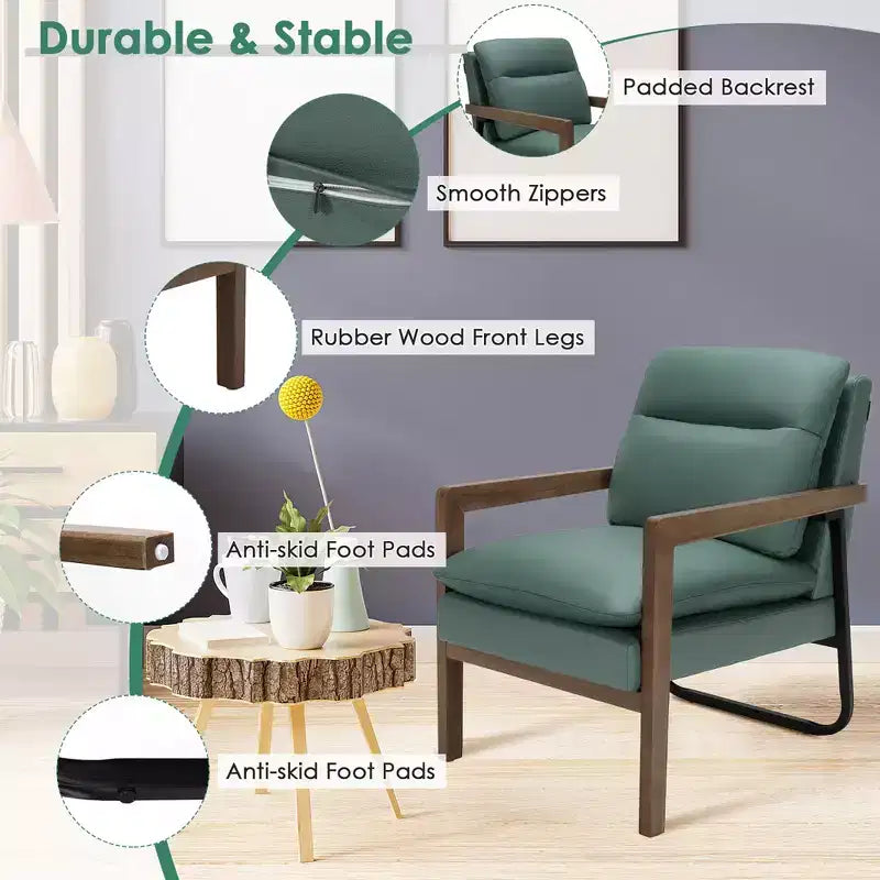 Fauteuil d'appoint rembourré moderne avec pieds en bois d'hévéa