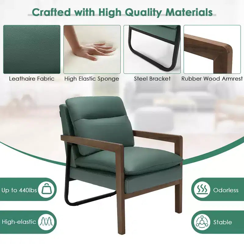Fauteuil d'appoint rembourré moderne avec pieds en bois d'hévéa