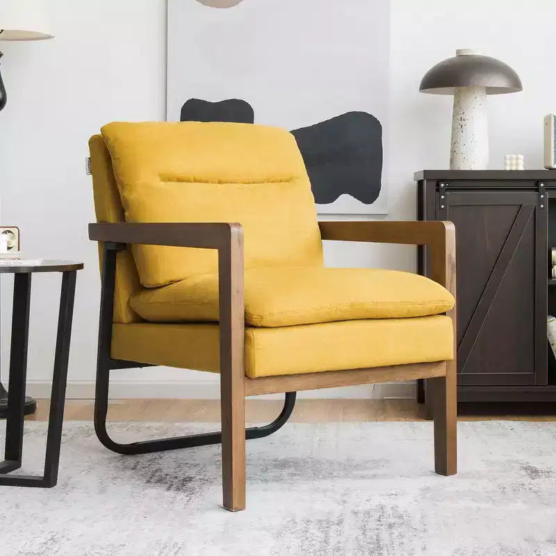 Fauteuil d'appoint rembourré moderne avec pieds en bois d'hévéa