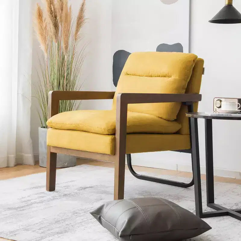 Fauteuil d'appoint rembourré moderne avec pieds en bois d'hévéa