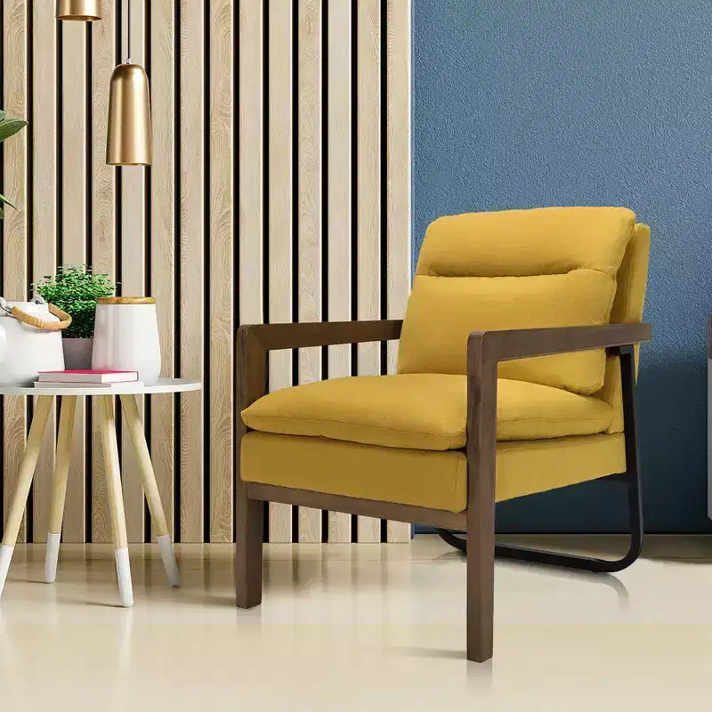 Fauteuil d'appoint rembourré moderne avec pieds en bois d'hévéa
