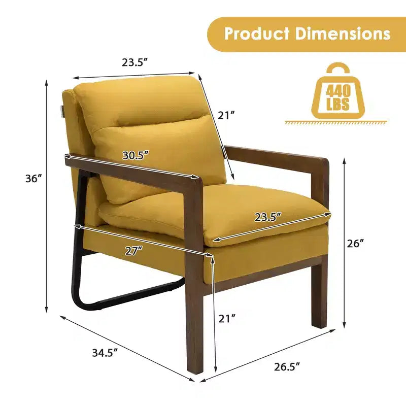 Fauteuil d'appoint rembourré moderne avec pieds en bois d'hévéa