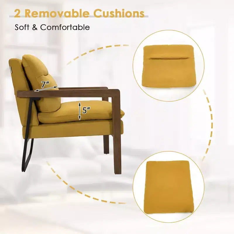 Fauteuil d'appoint rembourré moderne avec pieds en bois d'hévéa