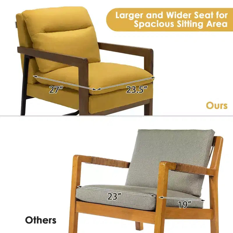 Fauteuil d'appoint rembourré moderne avec pieds en bois d'hévéa
