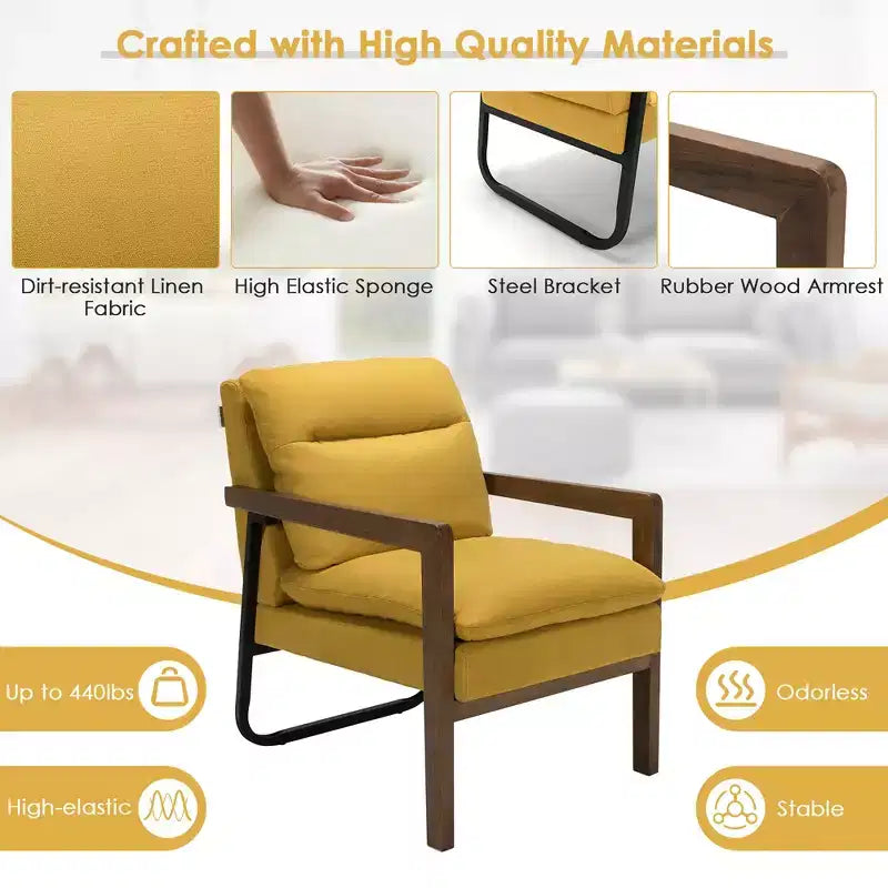 Fauteuil d'appoint rembourré moderne avec pieds en bois d'hévéa