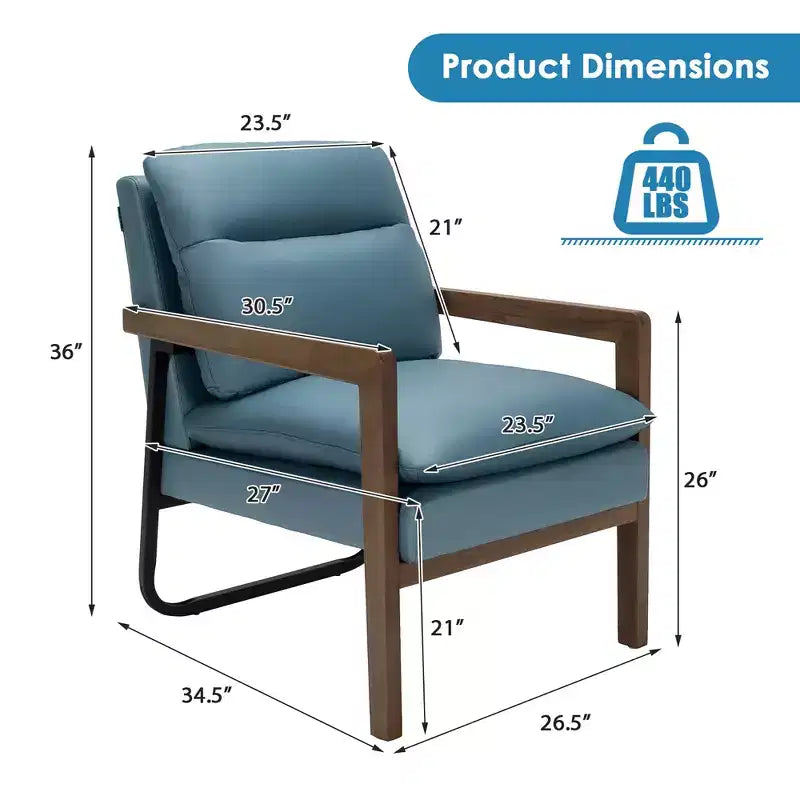 Fauteuil d'appoint rembourré moderne avec pieds en bois d'hévéa