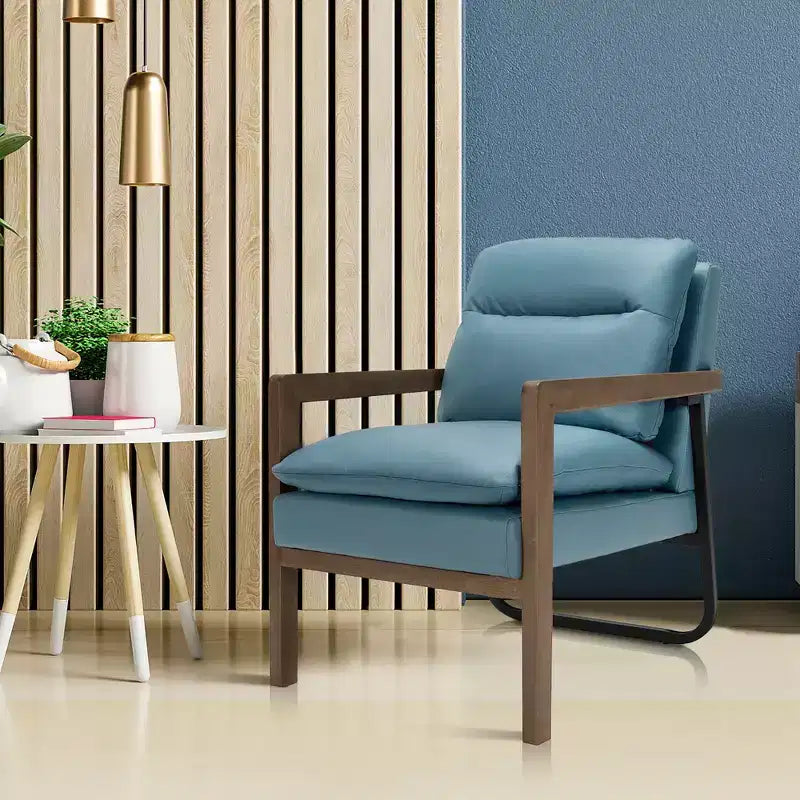 Fauteuil d'appoint rembourré moderne avec pieds en bois d'hévéa