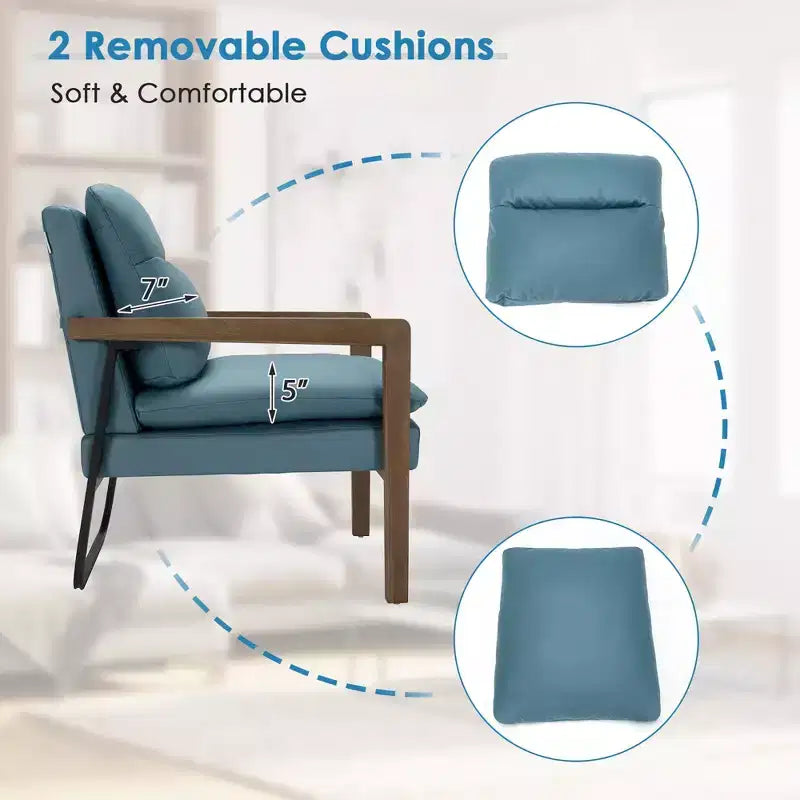 Fauteuil d'appoint rembourré moderne avec pieds en bois d'hévéa