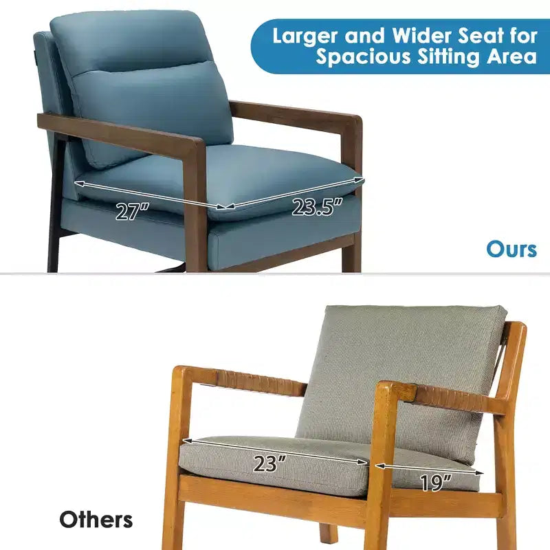 Fauteuil d'appoint rembourré moderne avec pieds en bois d'hévéa