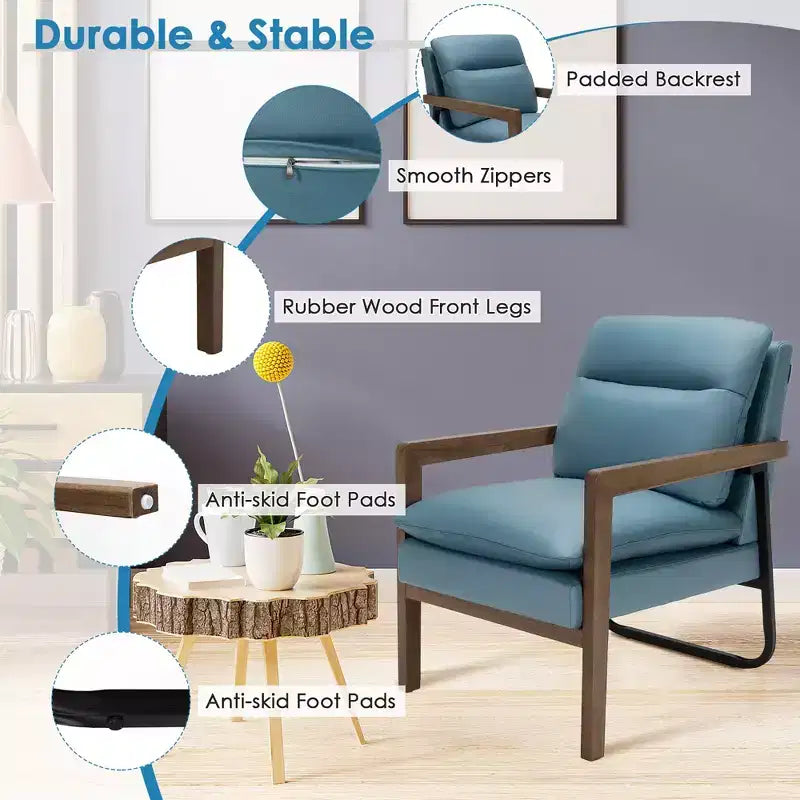 Fauteuil d'appoint rembourré moderne avec pieds en bois d'hévéa
