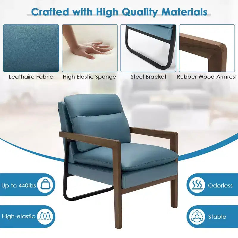 Fauteuil d'appoint rembourré moderne avec pieds en bois d'hévéa