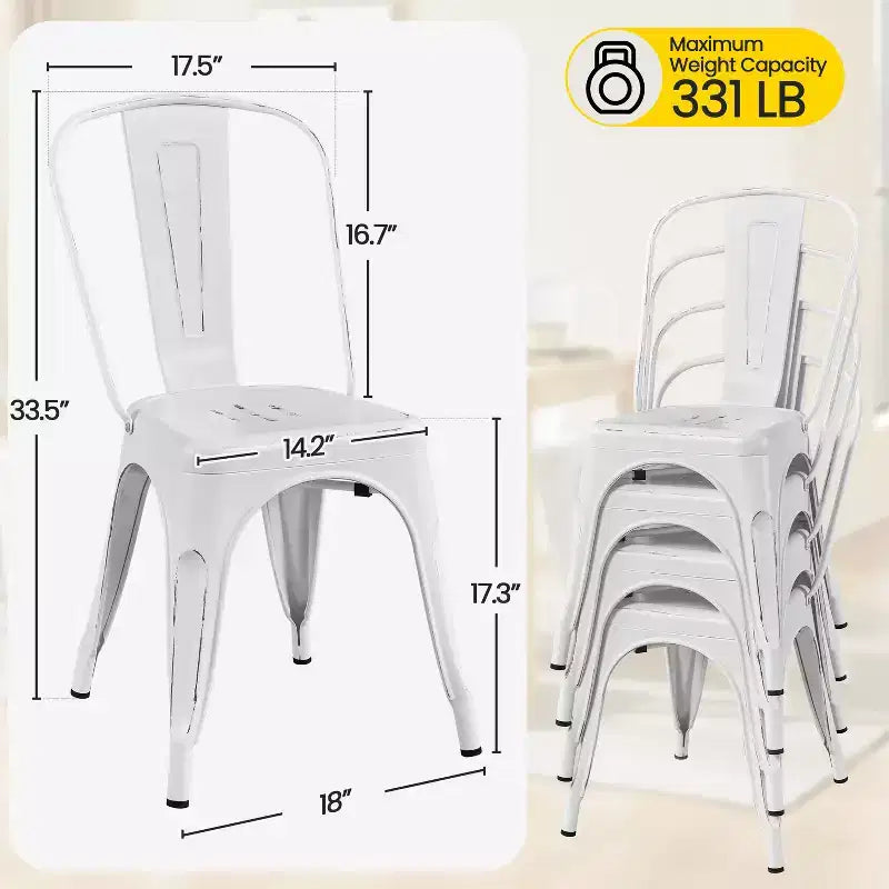 Chaises de salle à manger empilables en métal, intérieur/extérieur