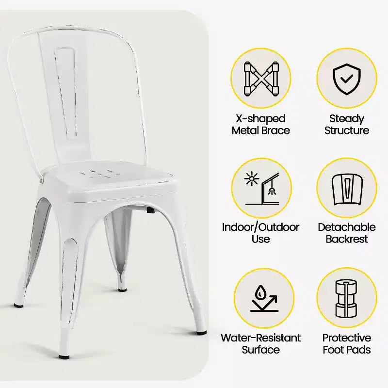 Chaises de salle à manger empilables en métal, intérieur/extérieur
