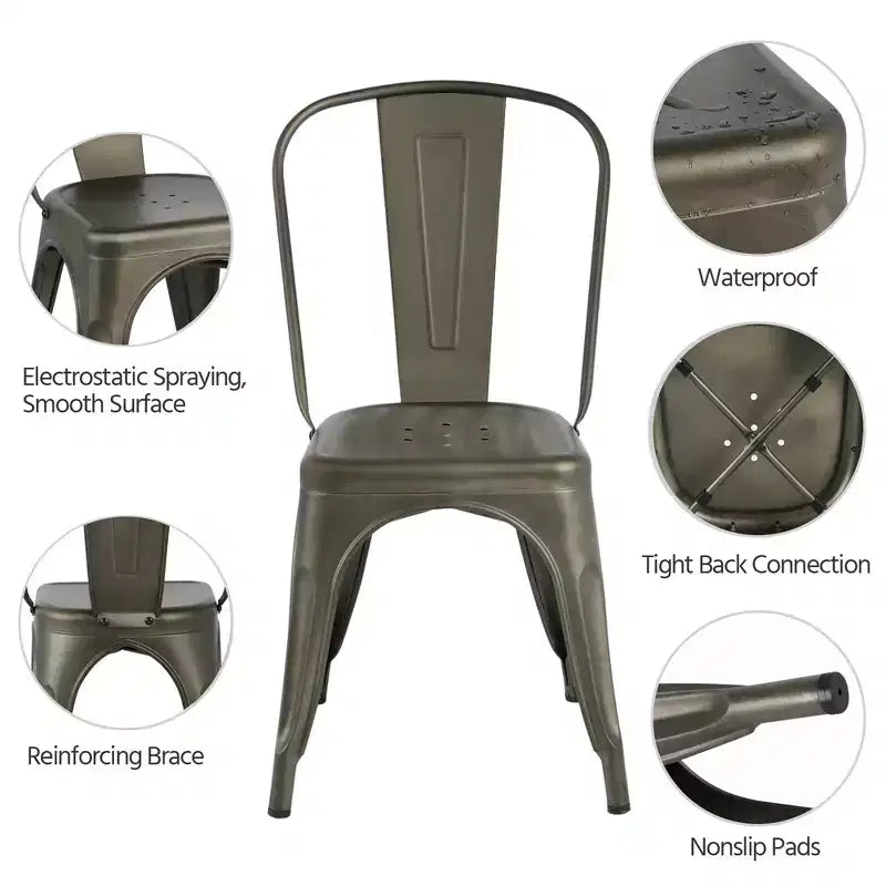Chaises de salle à manger empilables en métal, intérieur/extérieur