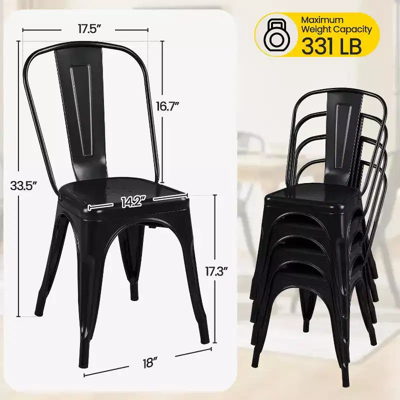 Chaises de salle à manger empilables en métal, intérieur/extérieur