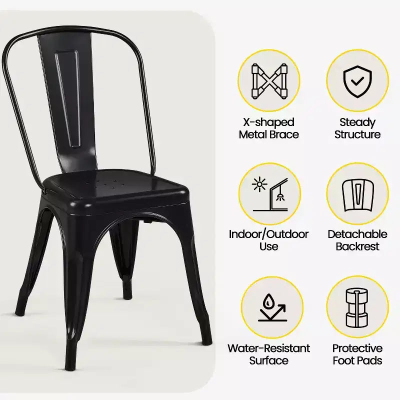 Chaises de salle à manger empilables en métal, intérieur/extérieur