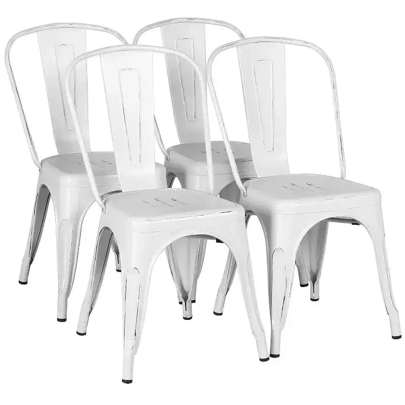 Set of 4 Stackable Metal Dining Chairs, Indoor/Outdoor