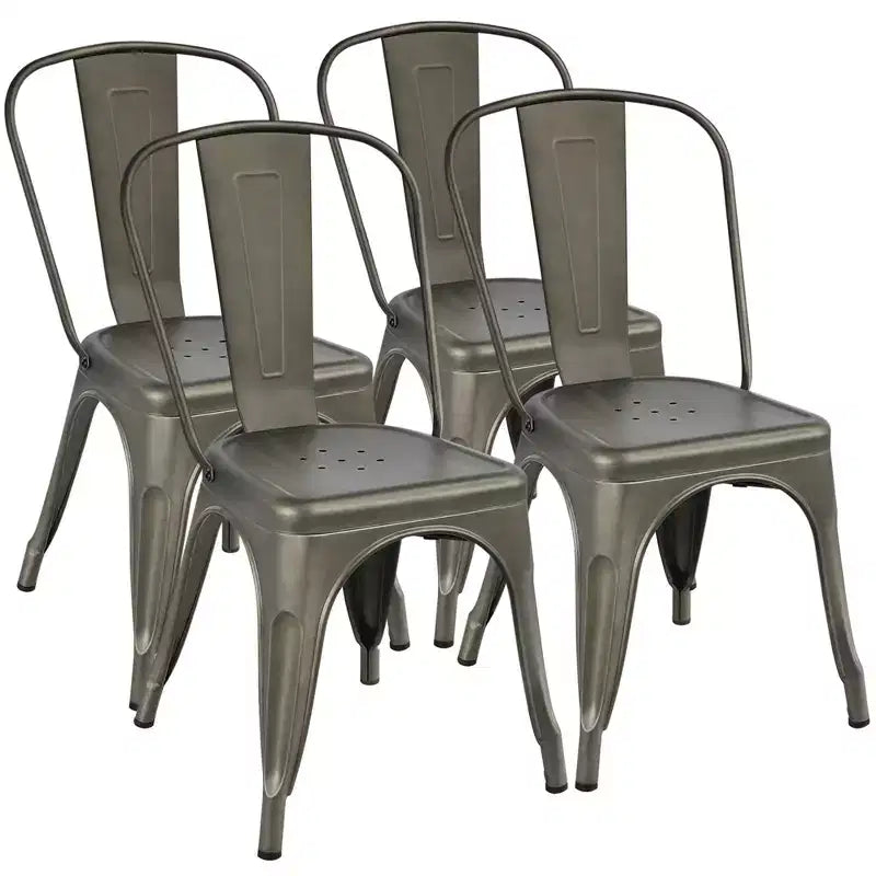 Set of 4 Stackable Metal Dining Chairs, Indoor/Outdoor