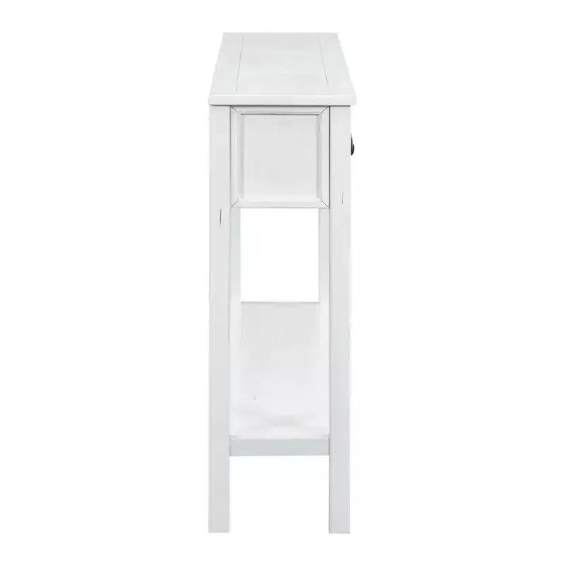 60" Rustic Console Table with 4 Drawers and Bottom Shelf, White