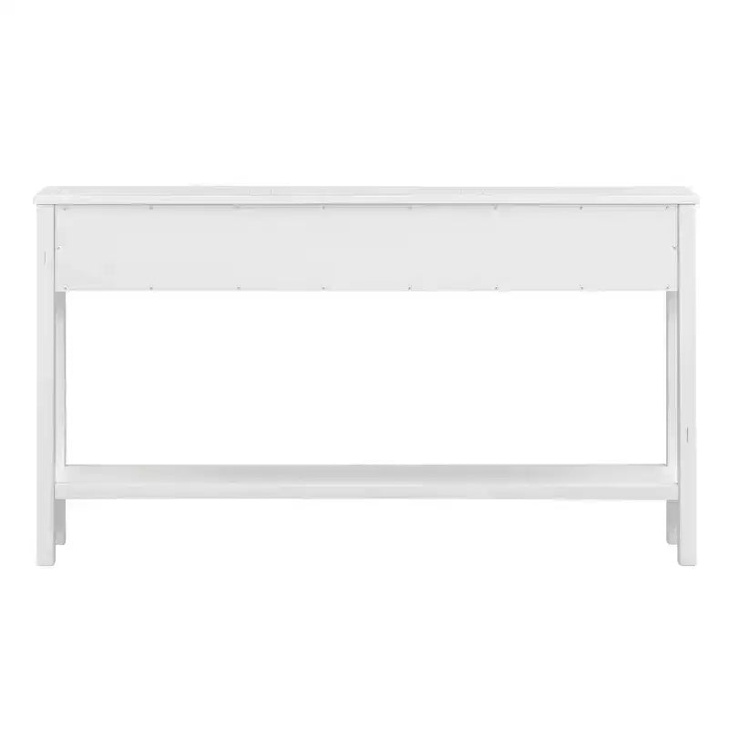 60" Rustic Console Table with 4 Drawers and Bottom Shelf, White