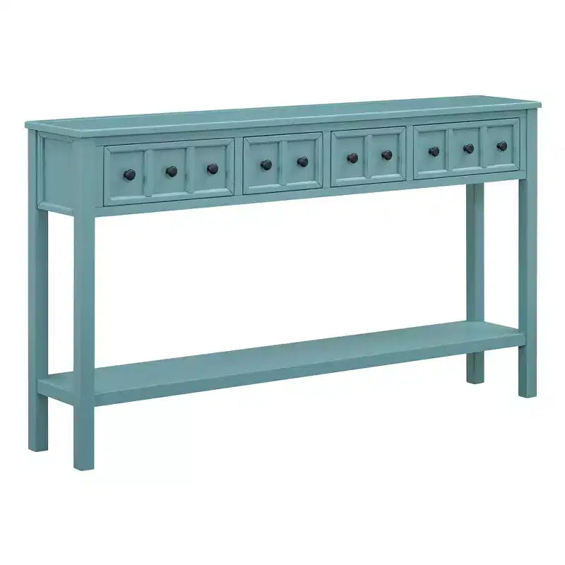 60" Rustic Console Table with 4 Drawers and Bottom Shelf, White