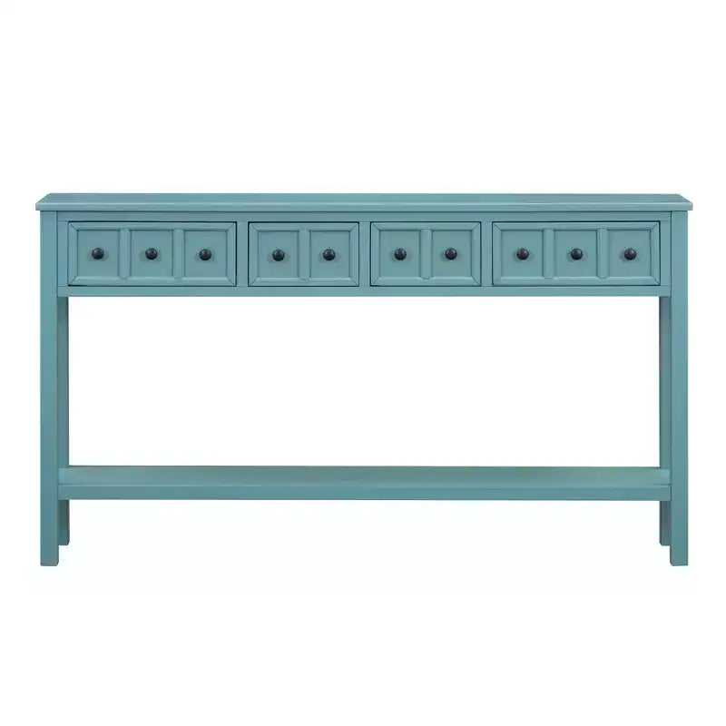 60" Rustic Console Table with 4 Drawers and Bottom Shelf, White