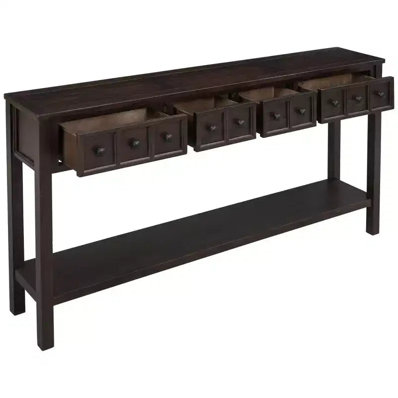60" Rustic Console Table with 4 Drawers and Bottom Shelf, White
