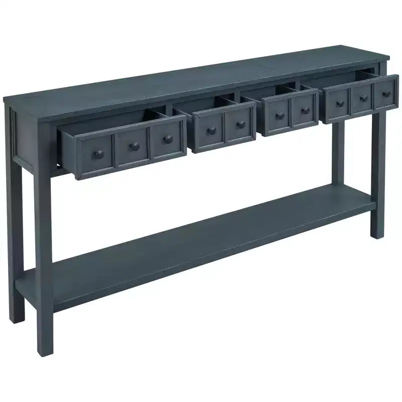 60" Rustic Console Table with 4 Drawers and Bottom Shelf, White